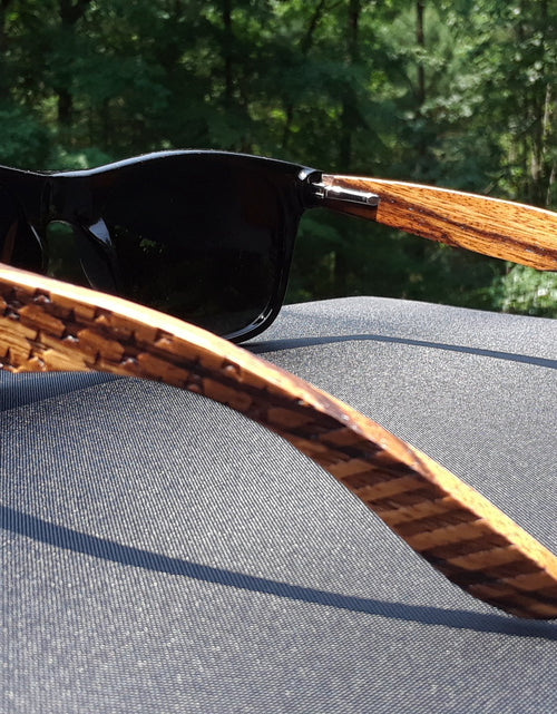 Load image into Gallery viewer, Zebrawood Sunglasses, Stars and Bars With Wooden Case, Polarized,
